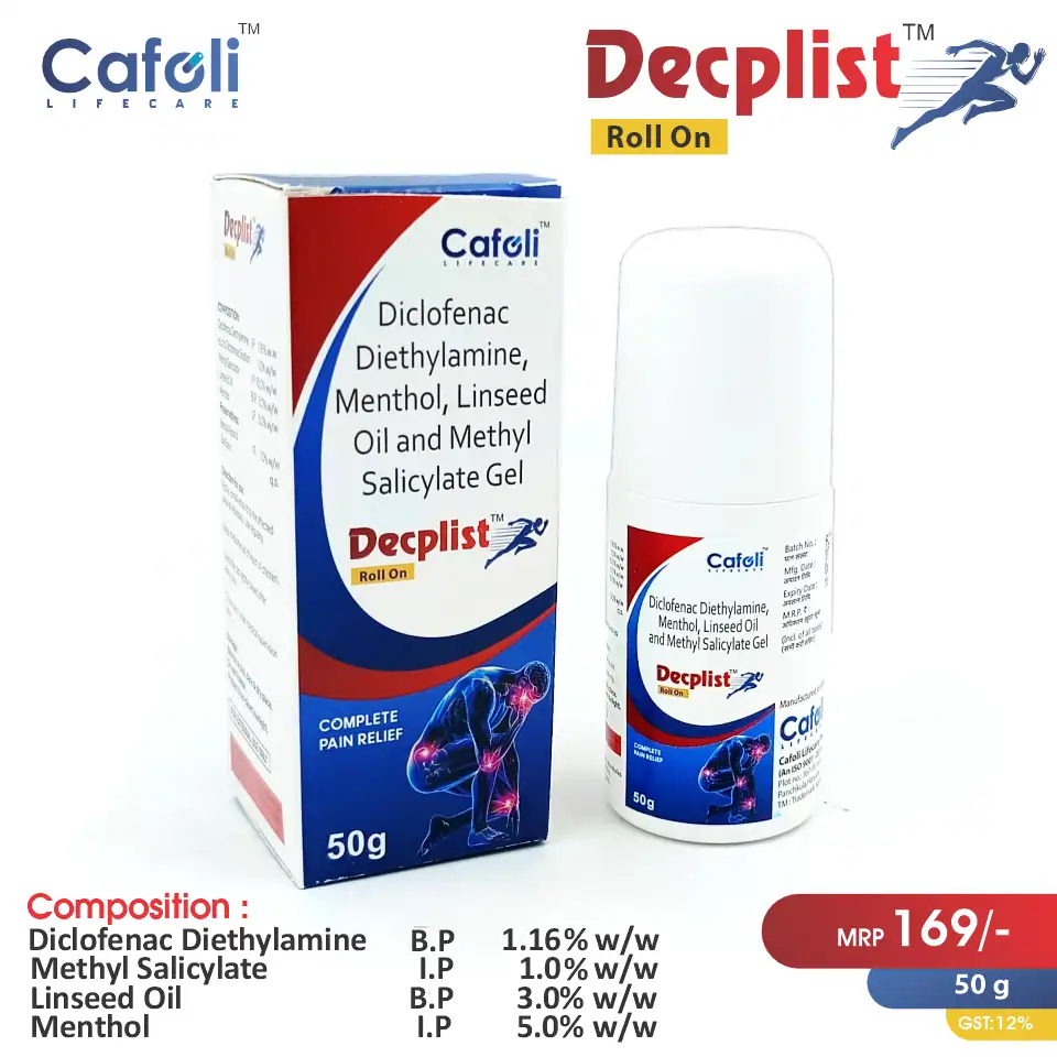 Diclofenac diethylamine + Linseed Oil Roll On at the best price in PCD Pharma Franchise for Topical Analgesic, and Muscle Relaxant.